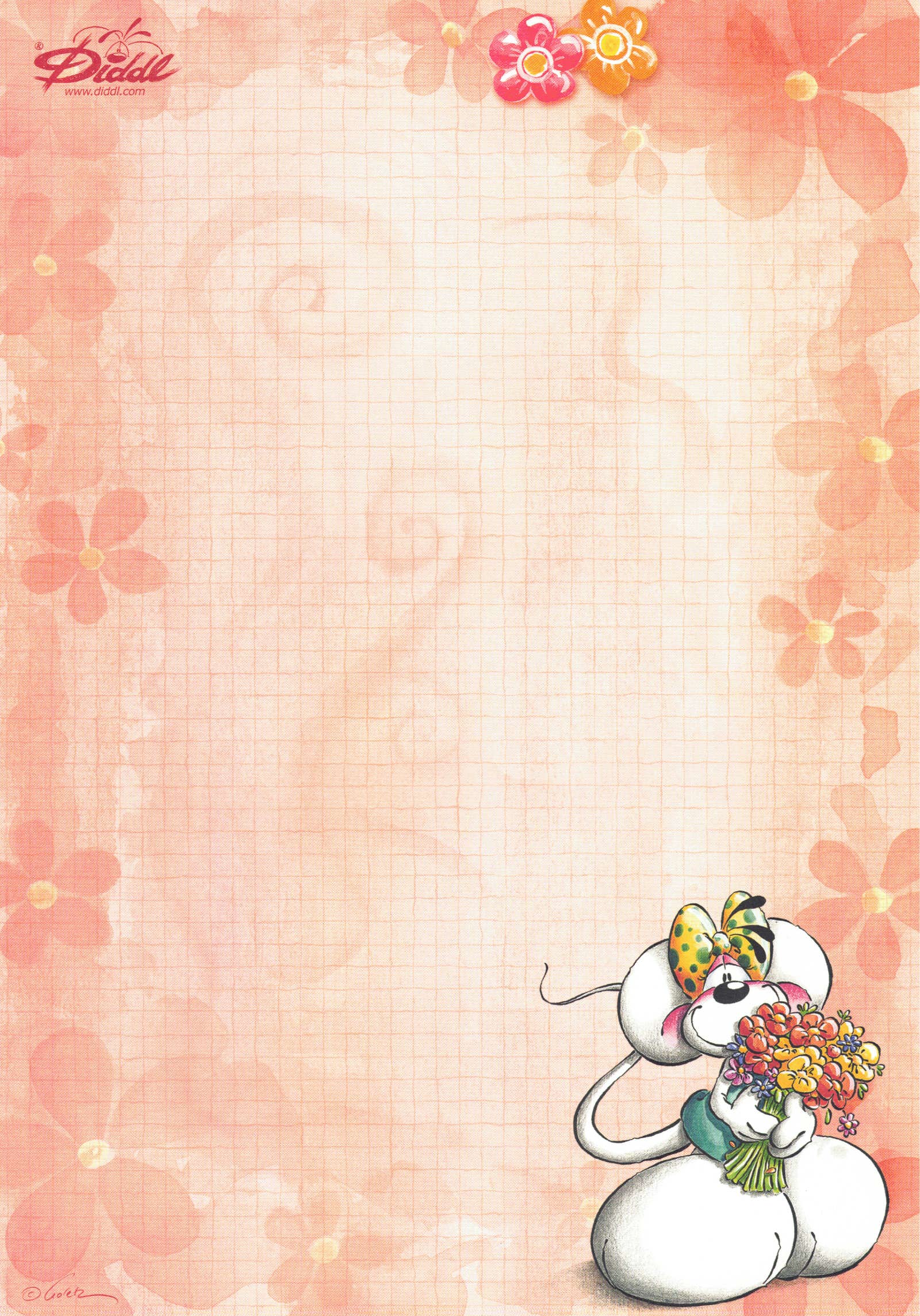 Diddl-Blatt A4 Nr. 102 Diddlina und Blumenstrauss