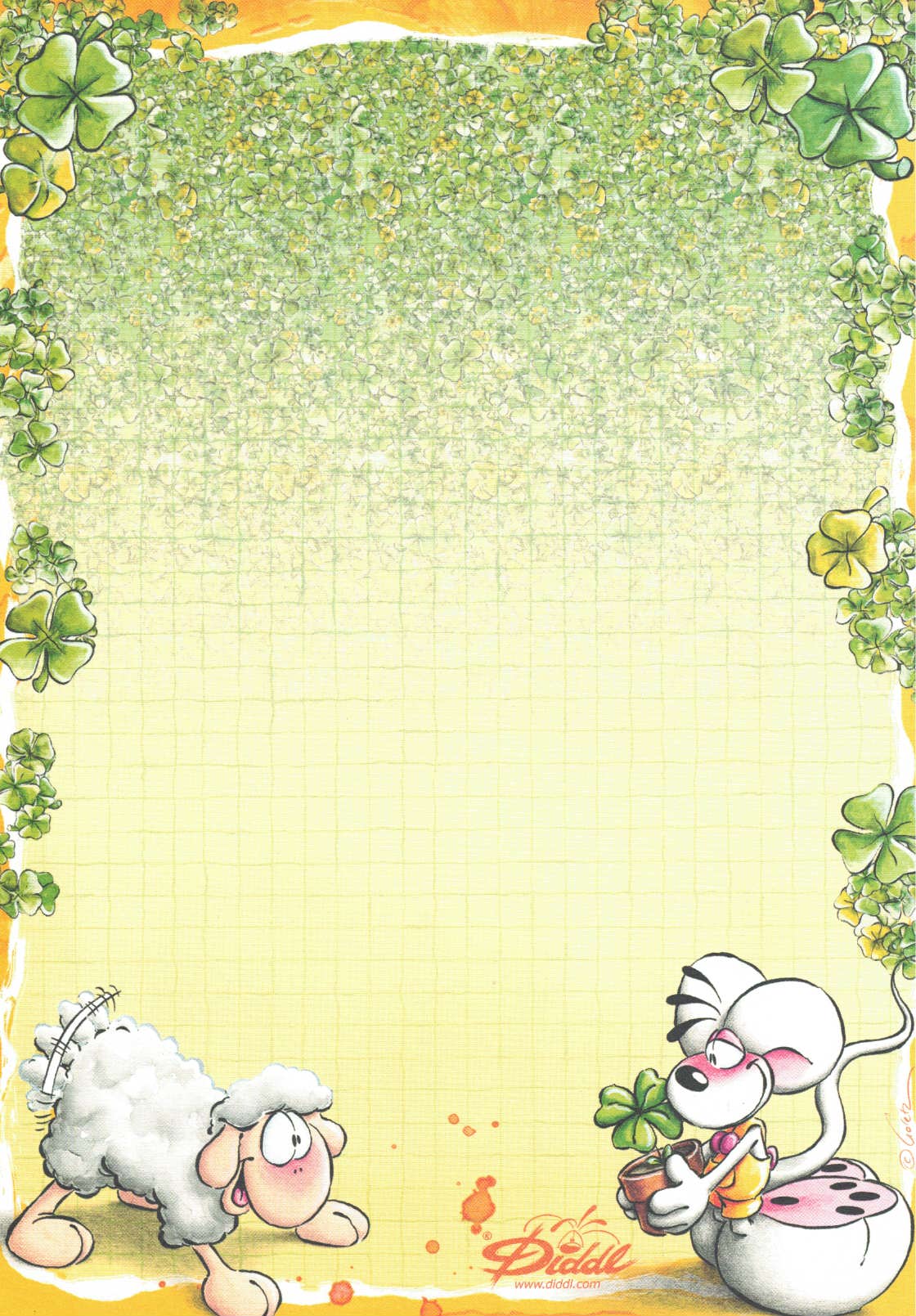 Feuille Diddl A5 n° 309 Trèfle porte-bonheur pour moutons porte-bonheur