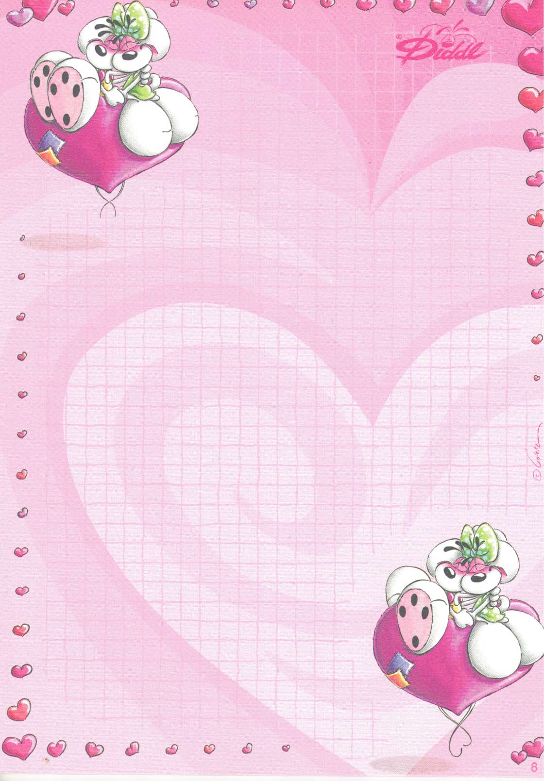 Feuille Diddl A5 n° 422 Couple de cœurs flottants