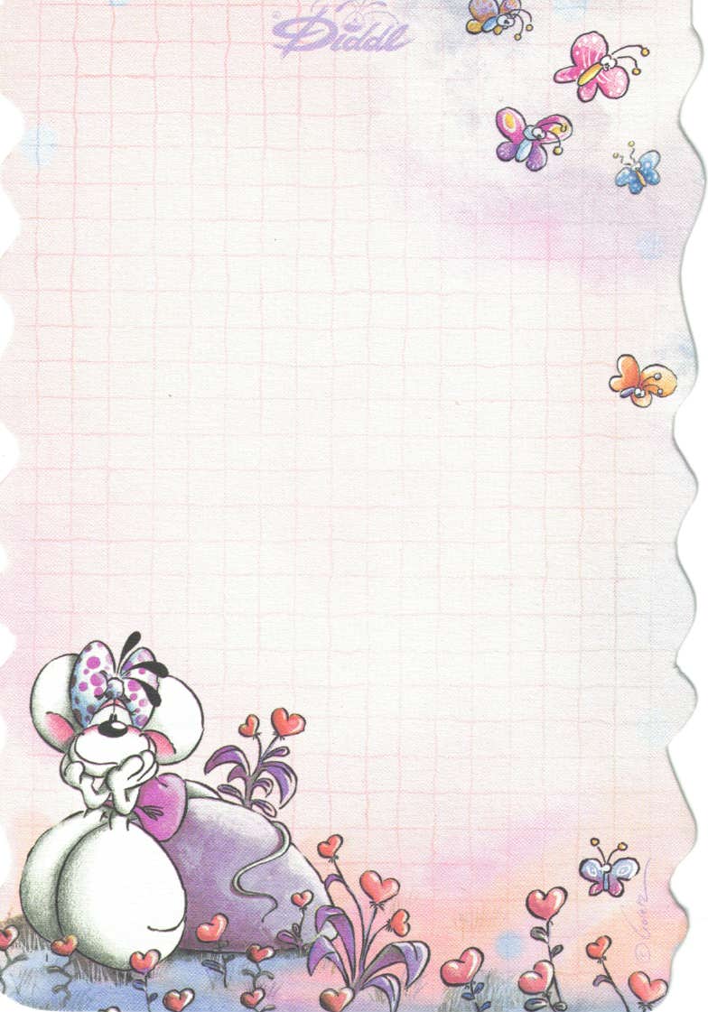 Feuille Diddl A6 n° 142 Pause prairie à fleurs de cœur