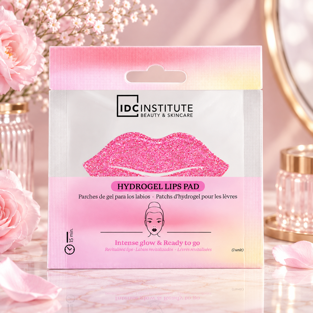 IDC Institute Hydrogel-Lippenmaske mit Glitzer pink